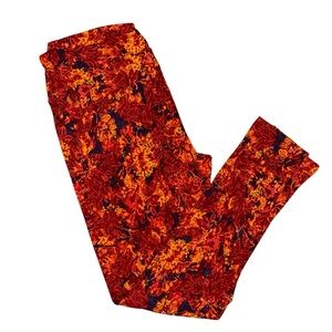 LuLaRoe Red Orange Patterned Leggings Tall Curvy 12/14-22/24